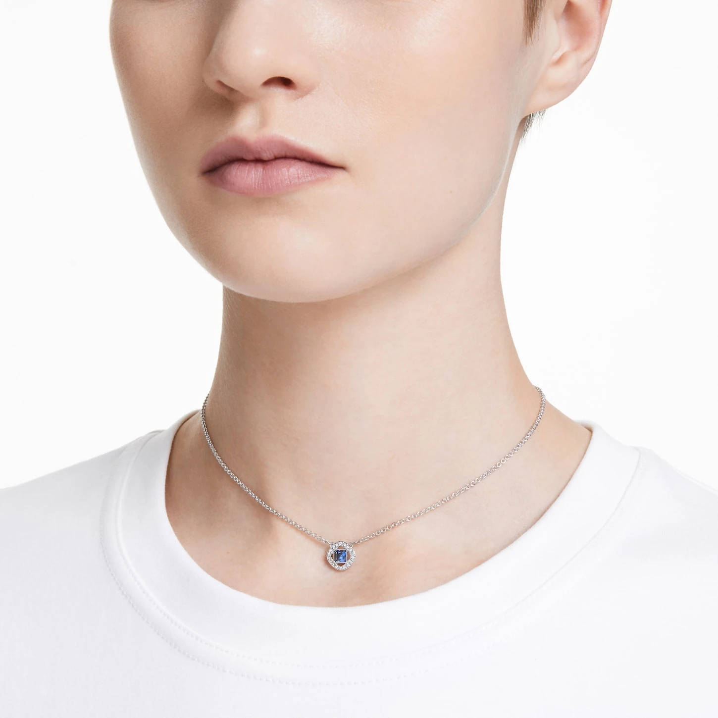 Swarovski Angelic Necklace Square Cut, Blue, Rhodium Plated 3 Swarovski Angelic Necklace Square Cut, Blue, Rhodium Plated