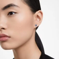 Swarovski Angelic Stud Earrings Square Cut, Blue, Rhodium Plated