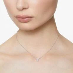 Swarovski Attract Necklace Square Cut, White, Rhodium Plated