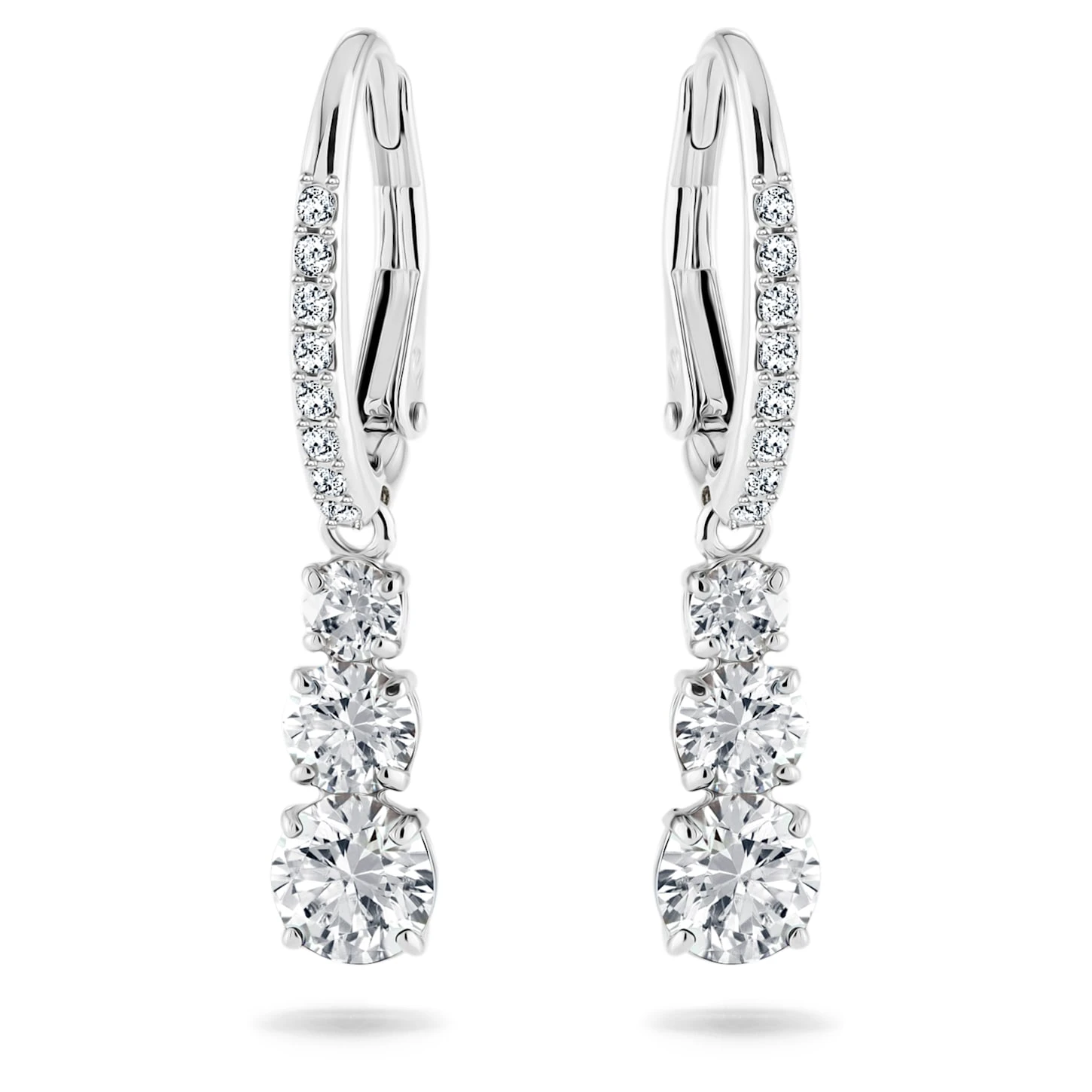 Swarovski Attract Trilogy Hoop Earrings Round Cut, White, Rhodium Plated 4 Swarovski Attract Trilogy Hoop Earrings Round Cut, White, Rhodium Plated - Image 2