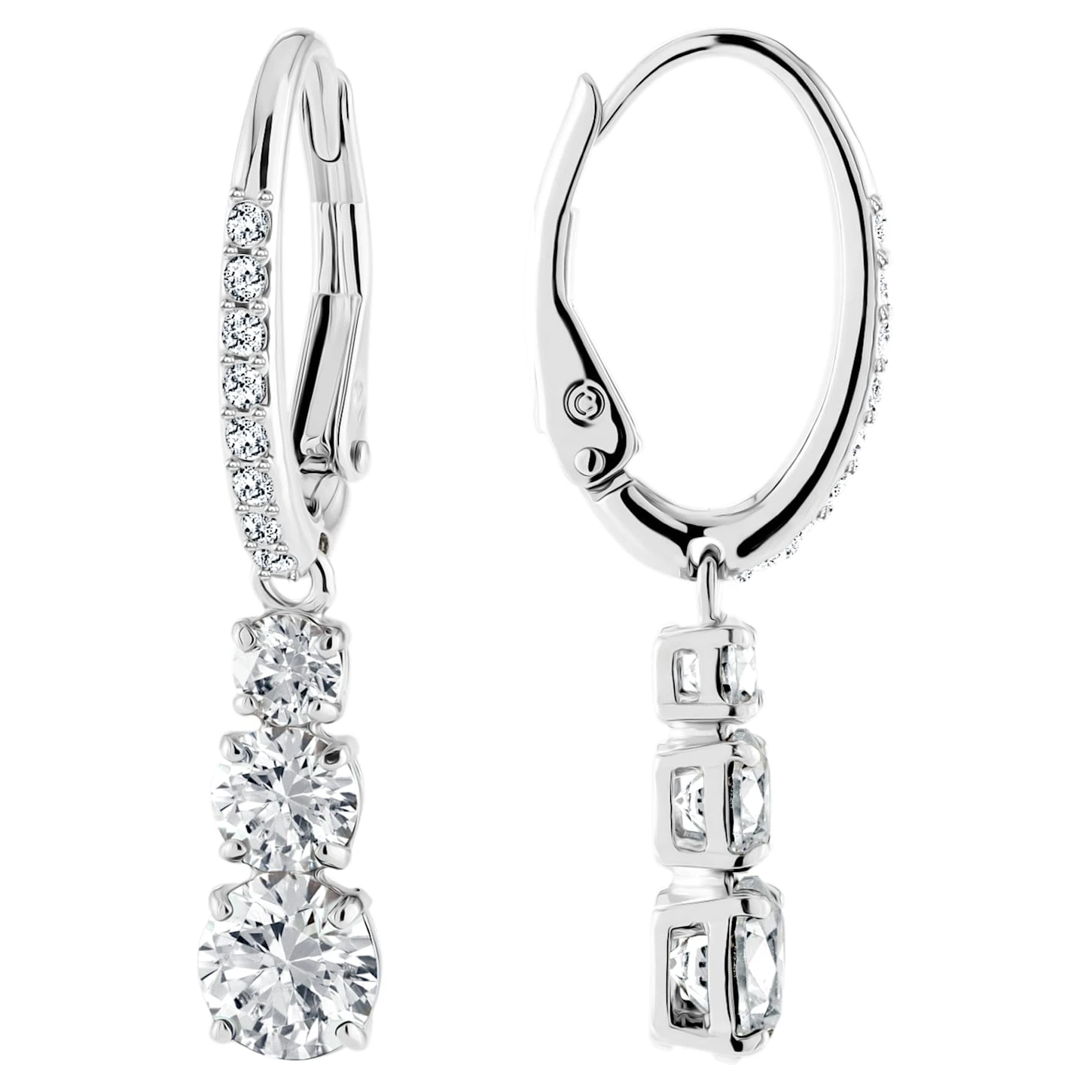 Swarovski Attract Trilogy Hoop Earrings Round Cut, White, Rhodium Plated 5 Swarovski Attract Trilogy Hoop Earrings Round Cut, White, Rhodium Plated - Image 3