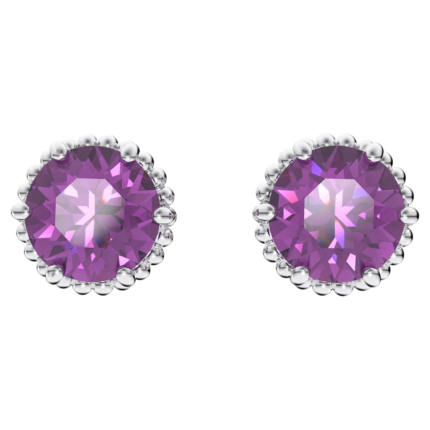 Swarovski Birthstone Stud Earrings Round Cut, February, Purple, Rhodium Plated 4 Swarovski Birthstone Stud Earrings Round Cut, February, Purple, Rhodium Plated - Image 2