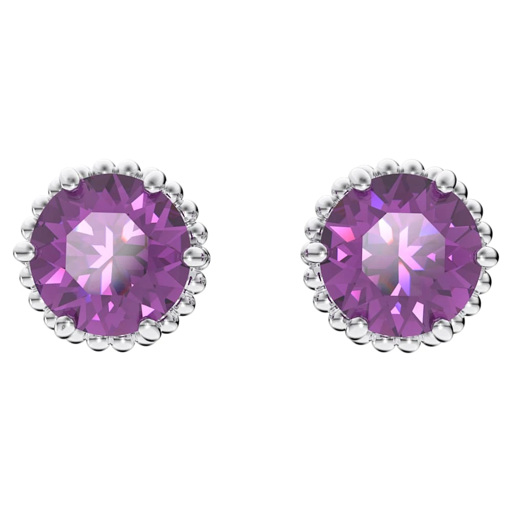 Swarovski Birthstone Stud Earrings Round Cut, February, Purple, Rhodium Plated 7 Swarovski Birthstone Stud Earrings Round Cut, February, Purple, Rhodium Plated - Image 5