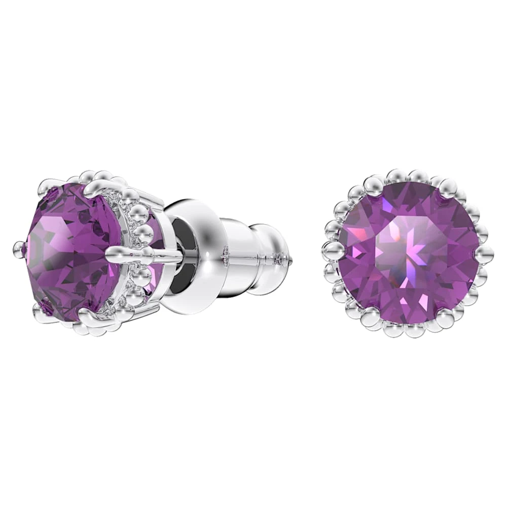 Swarovski Birthstone Stud Earrings Round Cut, February, Purple, Rhodium Plated 8 Swarovski Birthstone Stud Earrings Round Cut, February, Purple, Rhodium Plated - Image 6