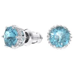 Swarovski Birthstone Stud Earrings Round Cut, March, Blue, Rhodium Plated -Jewelry Store birthstone stud earrings round cut march blue rhodium plated swarovski 5615512 5