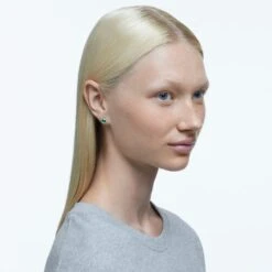 Swarovski Birthstone Stud Earrings Round Cut, May, Green, Rhodium Plated