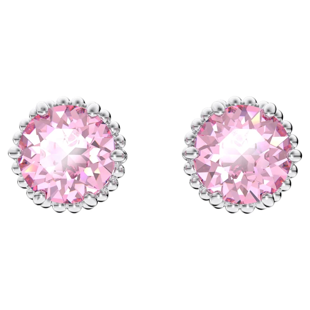 Swarovski Birthstone Stud Earrings Round Cut, October, Pink, Rhodium Plated 7 Swarovski Birthstone Stud Earrings Round Cut, October, Pink, Rhodium Plated - Image 5