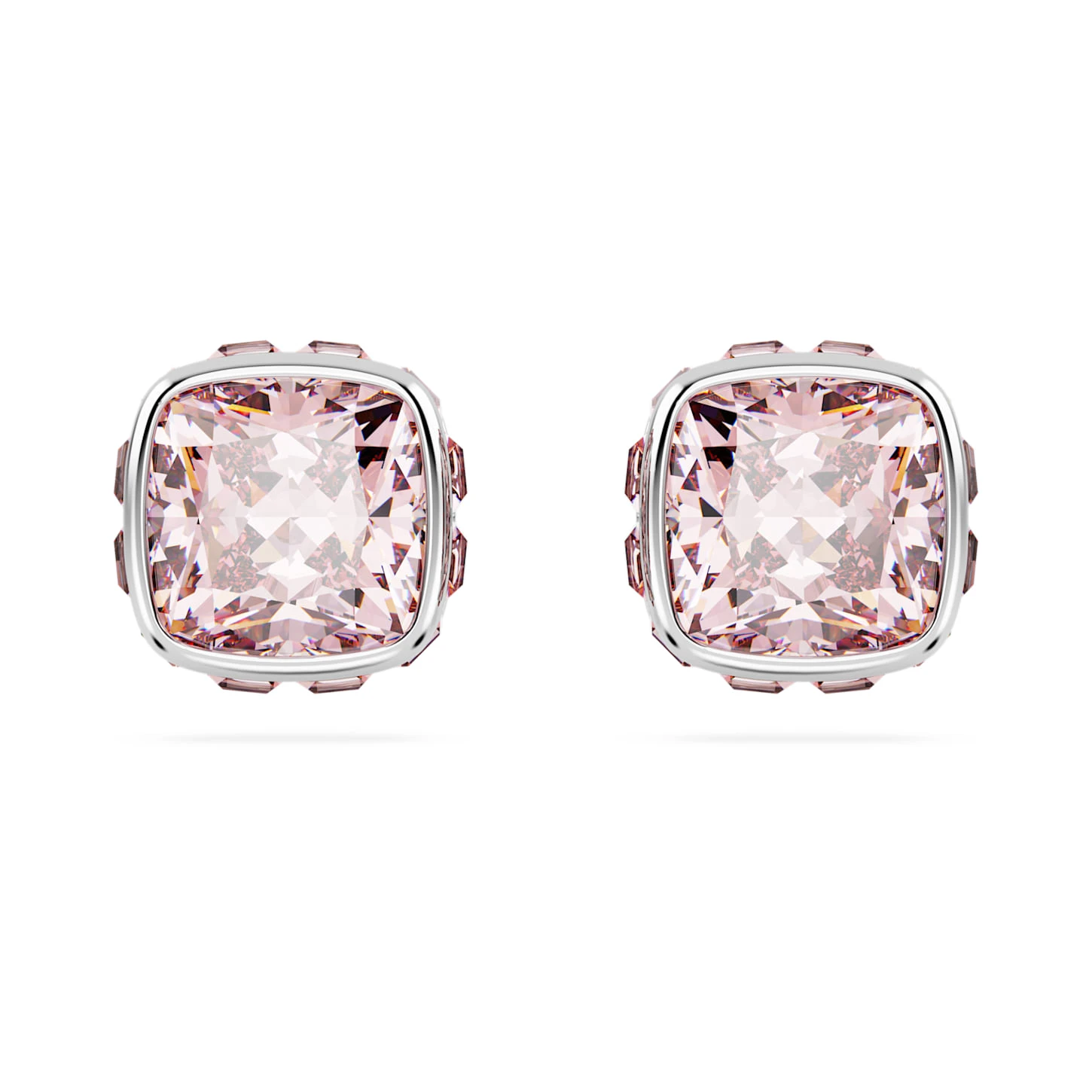 Swarovski Birthstone Stud Earrings Square Cut, June, Pink, Rhodium Plated 4 Swarovski Birthstone Stud Earrings Square Cut, June, Pink, Rhodium Plated - Image 2
