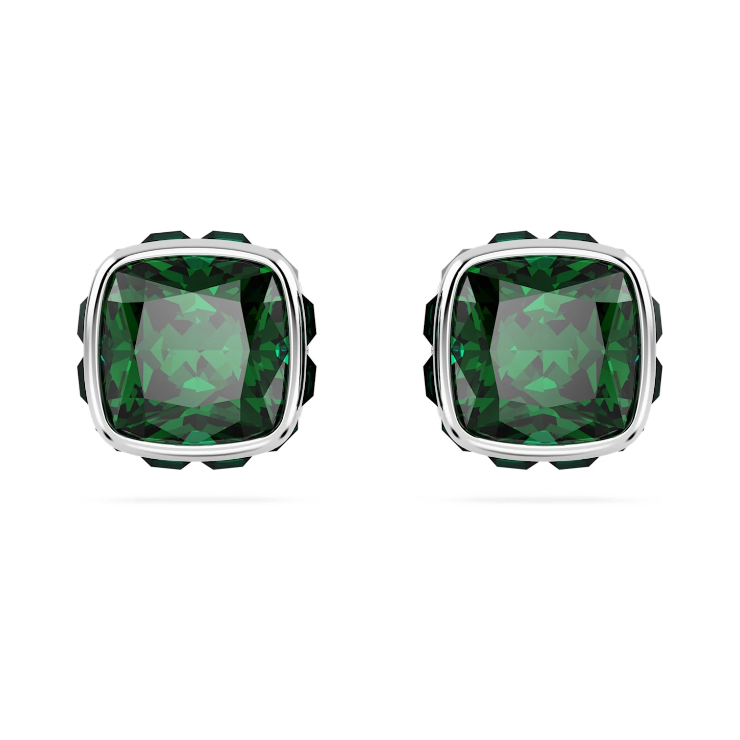 Swarovski Birthstone Stud Earrings Square Cut, May, Green, Rhodium Plated 4 Swarovski Birthstone Stud Earrings Square Cut, May, Green, Rhodium Plated - Image 2
