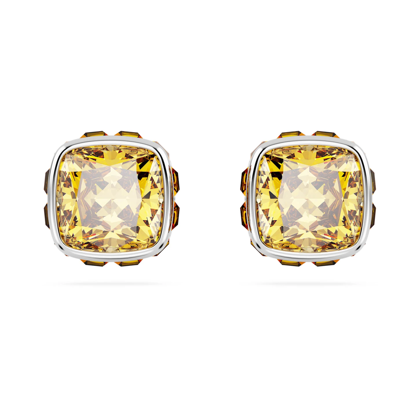 Swarovski Birthstone Stud Earrings Square Cut, November, Yellow, Rhodium Plated 4 Swarovski Birthstone Stud Earrings Square Cut, November, Yellow, Rhodium Plated - Image 2