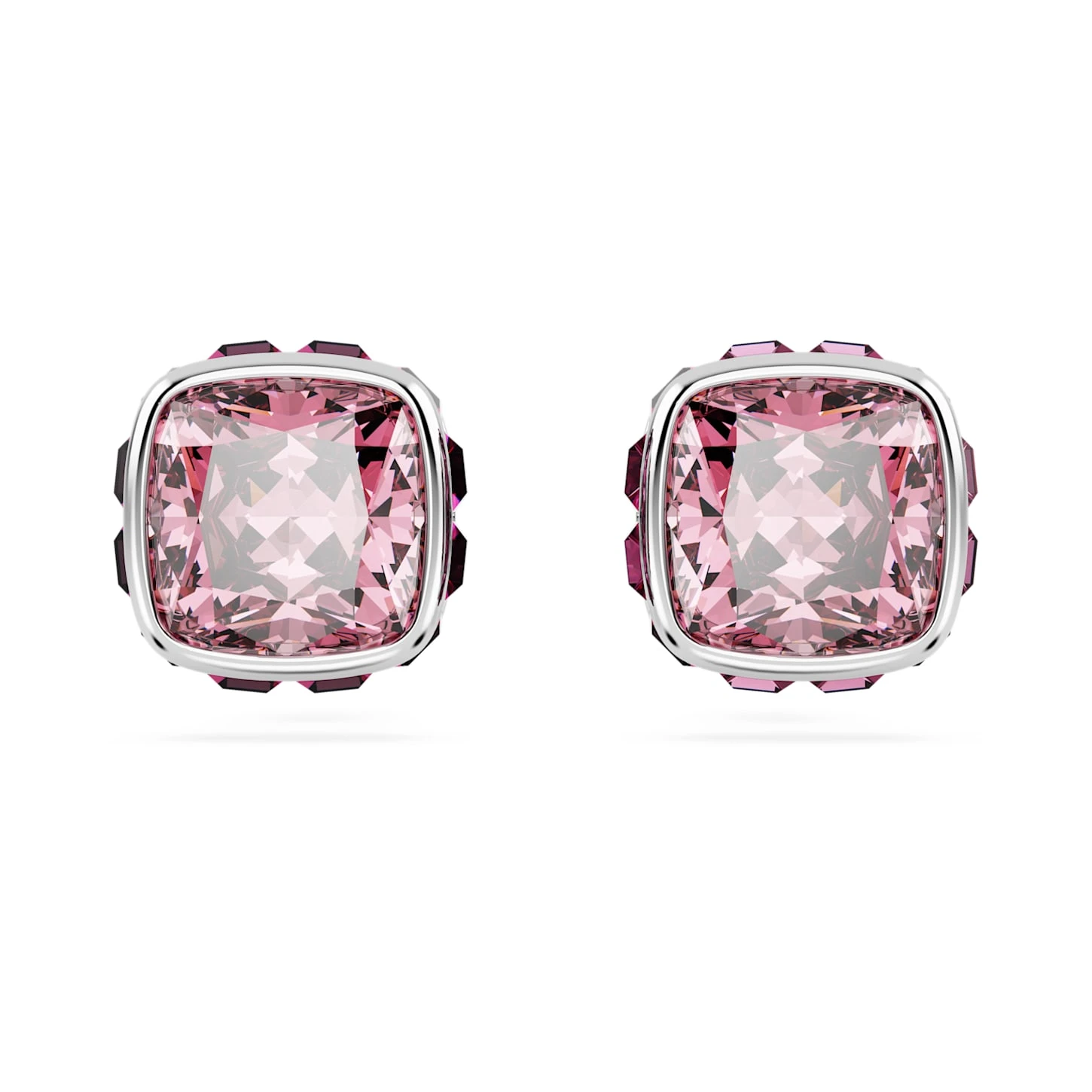 Swarovski Birthstone Stud Earrings Square Cut, October, Pink, Rhodium Plated 4 Swarovski Birthstone Stud Earrings Square Cut, October, Pink, Rhodium Plated - Image 2