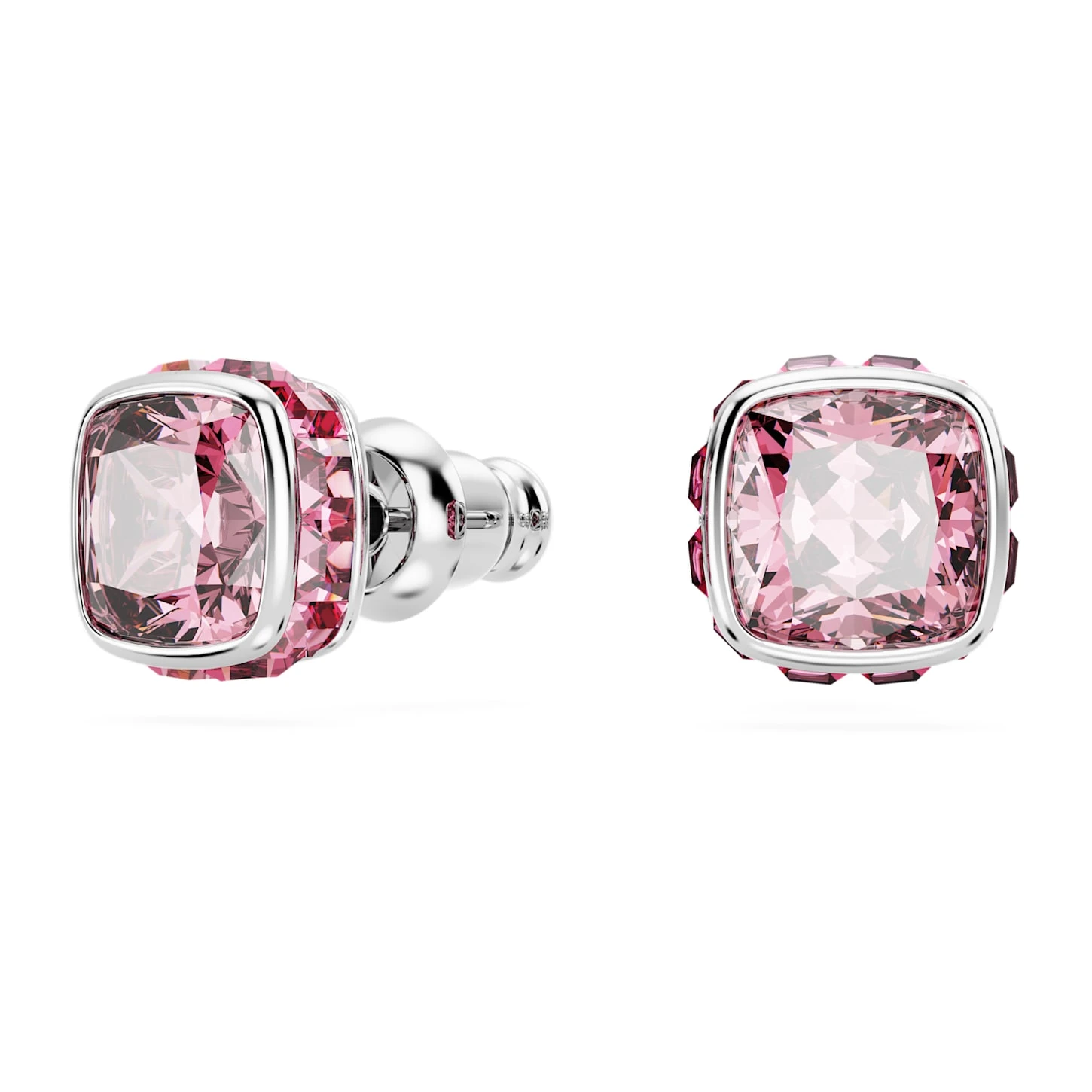 Swarovski Birthstone Stud Earrings Square Cut, October, Pink, Rhodium Plated 5 Swarovski Birthstone Stud Earrings Square Cut, October, Pink, Rhodium Plated - Image 3