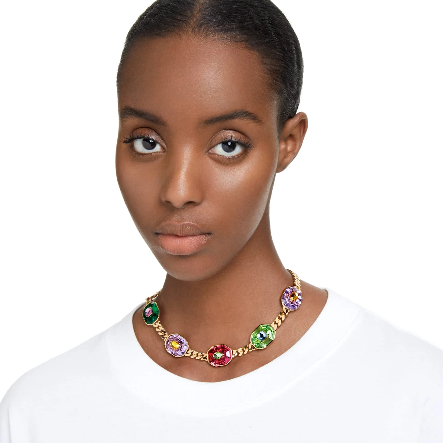 Swarovski Chroma Choker Mixed Cuts, Multicolored, Gold-tone Plated 3 Swarovski Chroma Choker Mixed Cuts, Multicolored, Gold-tone Plated