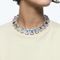 Swarovski Chroma Choker Oversized Crystals, Multicolored, Rhodium Plated