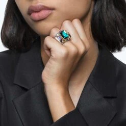 Swarovski Chroma Cocktail Ring Green, Gold-tone Plated