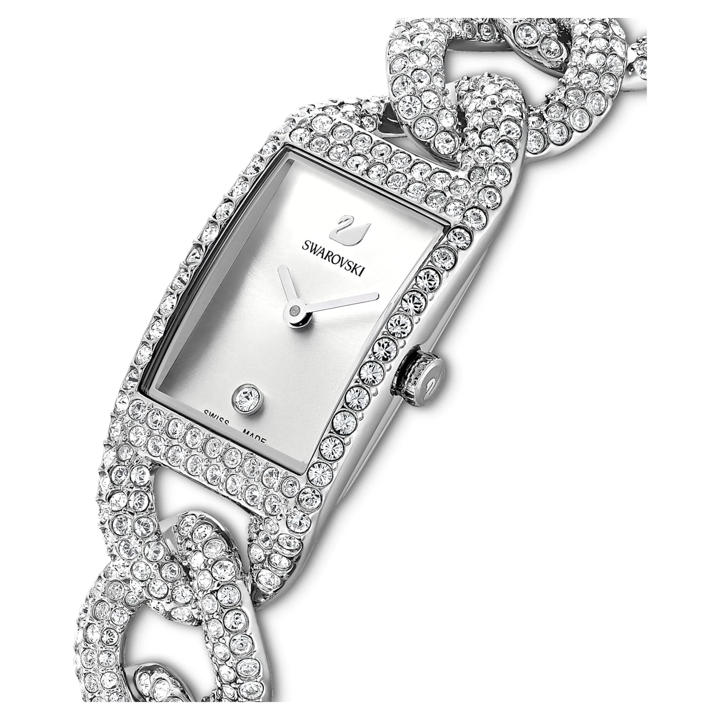 Swarovski Cocktail Watch Swiss Made, Full Pavé, Metal Bracelet, Silver Tone, Stainless Steel 7 Swarovski Cocktail Watch Swiss Made, Full Pavé, Metal Bracelet, Silver Tone, Stainless Steel - Image 5