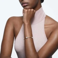 Swarovski Constella Bracelet Round Cut, White, Shiny gold-tone Plated