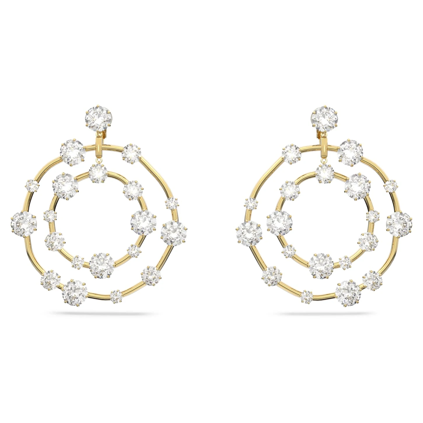 Swarovski Constella Clip Earrings Round Cut, White, Gold-tone Plated 4 Swarovski Constella Clip Earrings Round Cut, White, Gold-tone Plated - Image 2