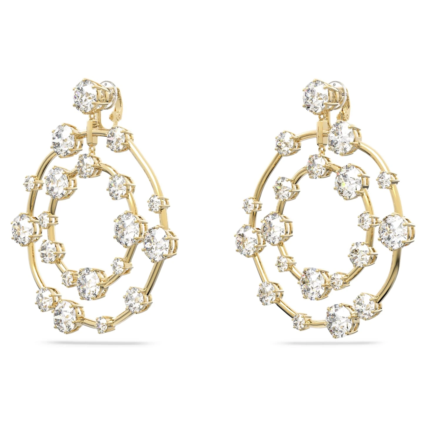 Swarovski Constella Clip Earrings Round Cut, White, Gold-tone Plated 6 Swarovski Constella Clip Earrings Round Cut, White, Gold-tone Plated - Image 4