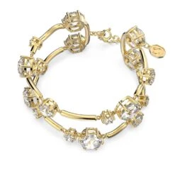 Swarovski Constella Double Bangle Round Cut, White, Gold-tone Plated -Jewelry Store constella double bangle round cut white gold tone plated swarovski 5620395 2