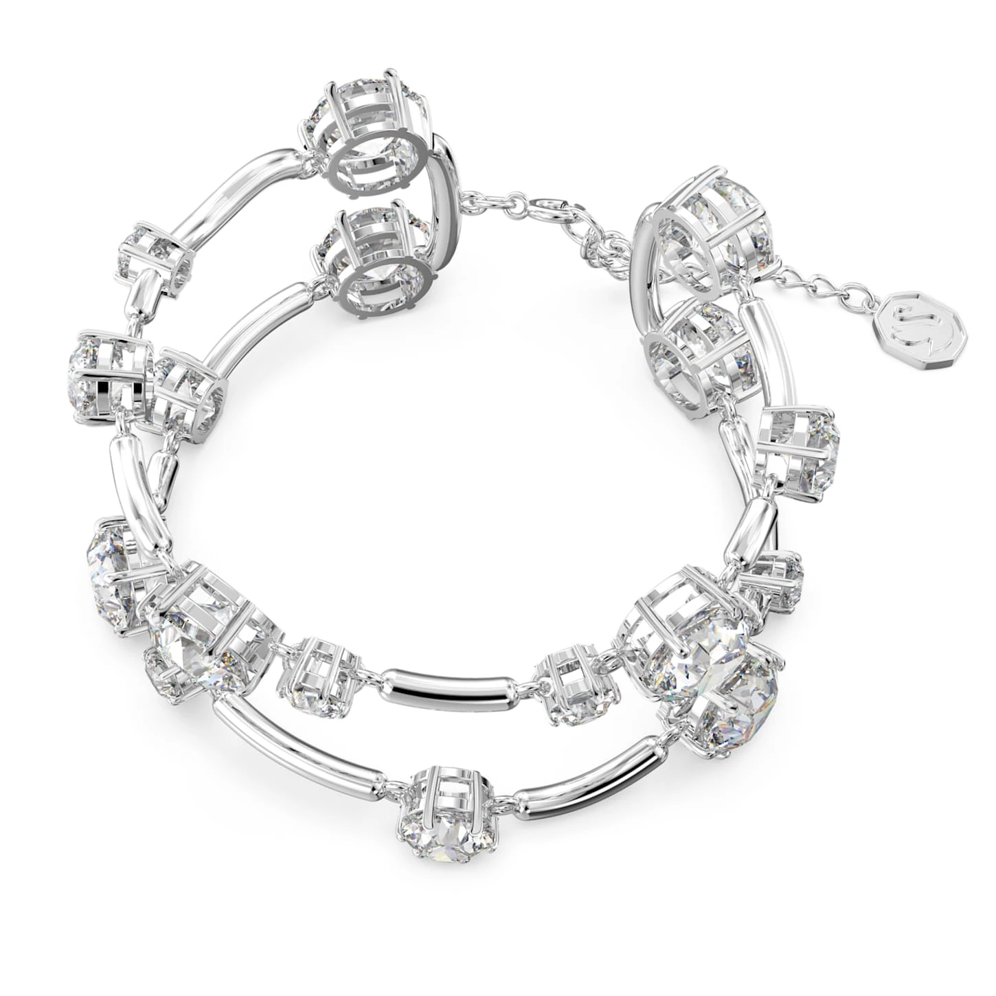 Swarovski Constella Double Bangle Round Cut, White, Rhodium Plated 5 Swarovski Constella Double Bangle Round Cut, White, Rhodium Plated - Image 3