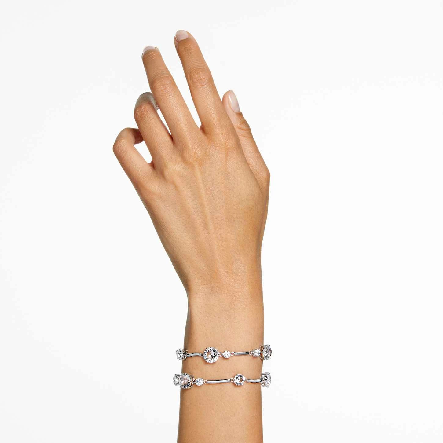Swarovski Constella Double Bangle Round Cut, White, Rhodium Plated 3 Swarovski Constella Double Bangle Round Cut, White, Rhodium Plated