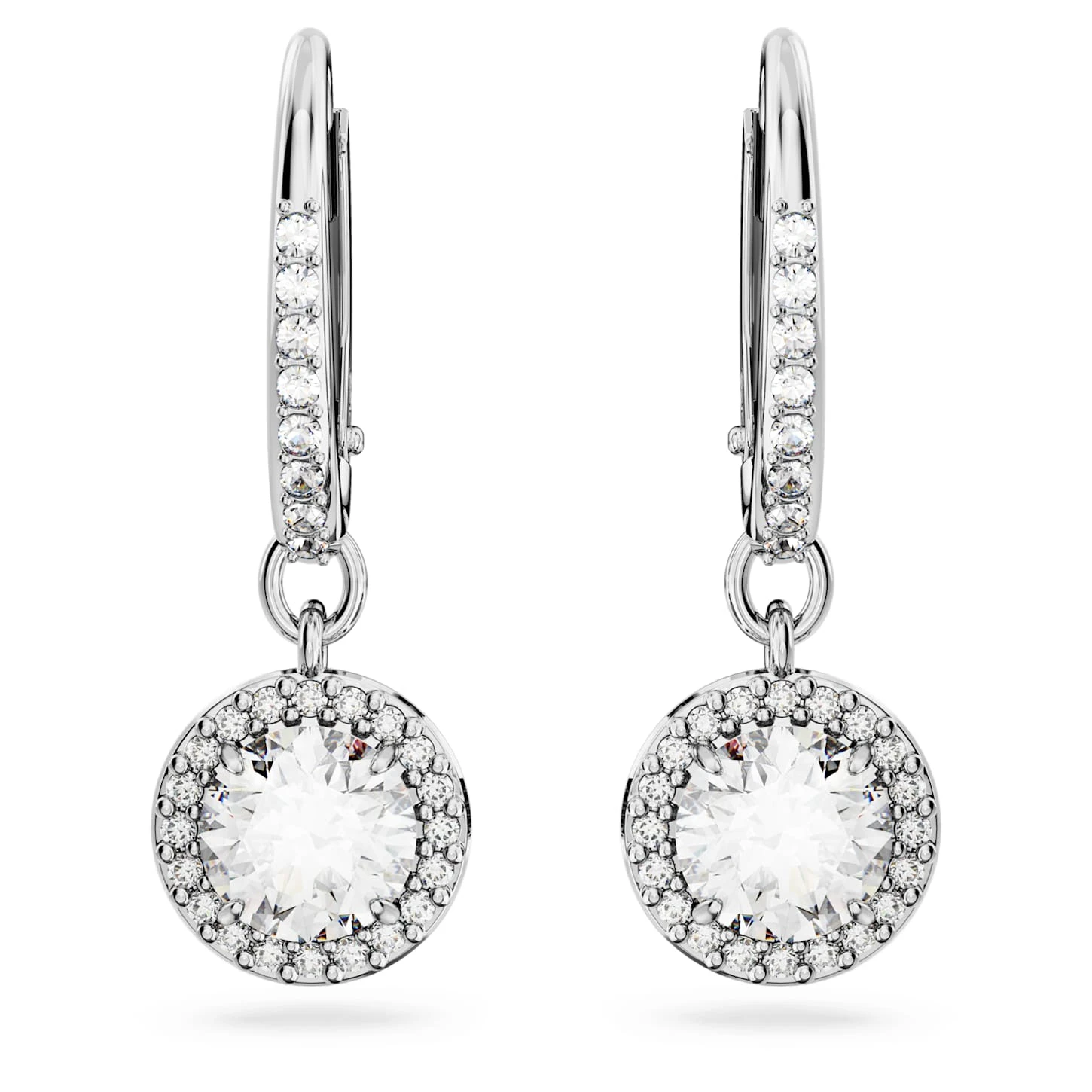 Swarovski Constella Drop Earrings Round Cut, Pavé, White, Rhodium Plated 5 Swarovski Constella Drop Earrings Round Cut, Pavé, White, Rhodium Plated - Image 3