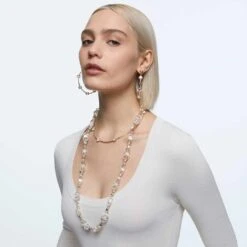 Swarovski Constella Hoop Earrings Round Cut, Medium, White, Shiny gold-tone Plated -Jewelry Store constella hoop earrings round cut medium white shinyC2A0gold tone plated swarovski 5622722 3