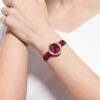 Swarovski Crystal Flower Watch Swiss Made, Leather Strap, Red, Rose Gold-tone Finish -Jewelry Store crystal flower watch swiss made leather strap red rose gold tone finish swarovski 5552780