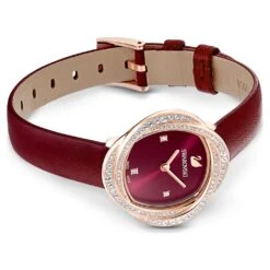 Swarovski Crystal Flower Watch Swiss Made, Leather Strap, Red, Rose Gold-tone Finish -Jewelry Store crystal flower watch swiss made leather strap red rose gold tone finish swarovski 5552780 3
