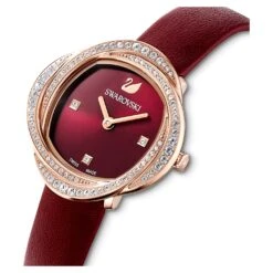 Swarovski Crystal Flower Watch Swiss Made, Leather Strap, Red, Rose Gold-tone Finish -Jewelry Store crystal flower watch swiss made leather strap red rose gold tone finish swarovski 5552780 4