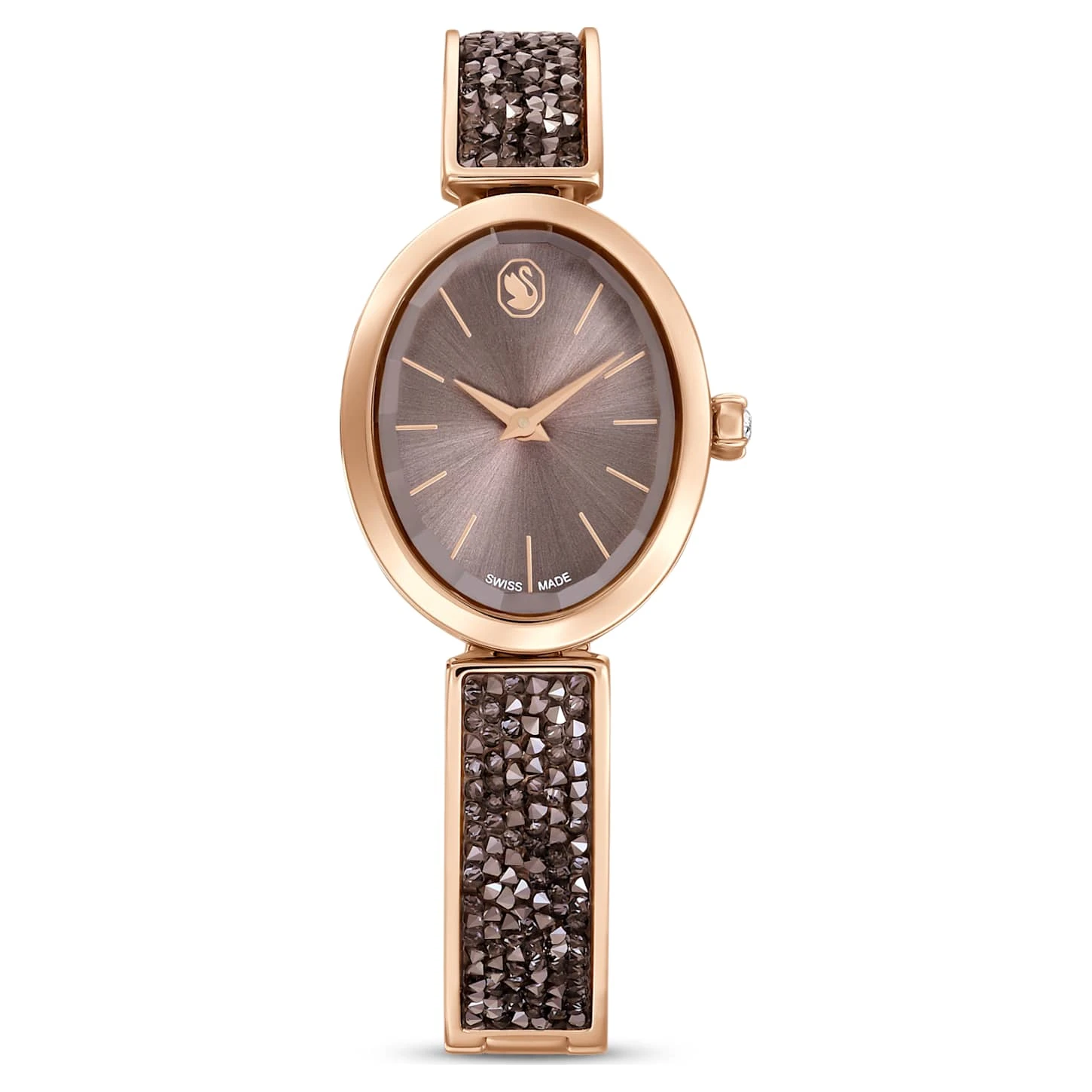 Swarovski Crystal Rock Oval Watch Swiss Made, Metal Bracelet, Black, Rose Gold-tone Finish 4 Swarovski Crystal Rock Oval Watch Swiss Made, Metal Bracelet, Black, Rose Gold-tone Finish - Image 2
