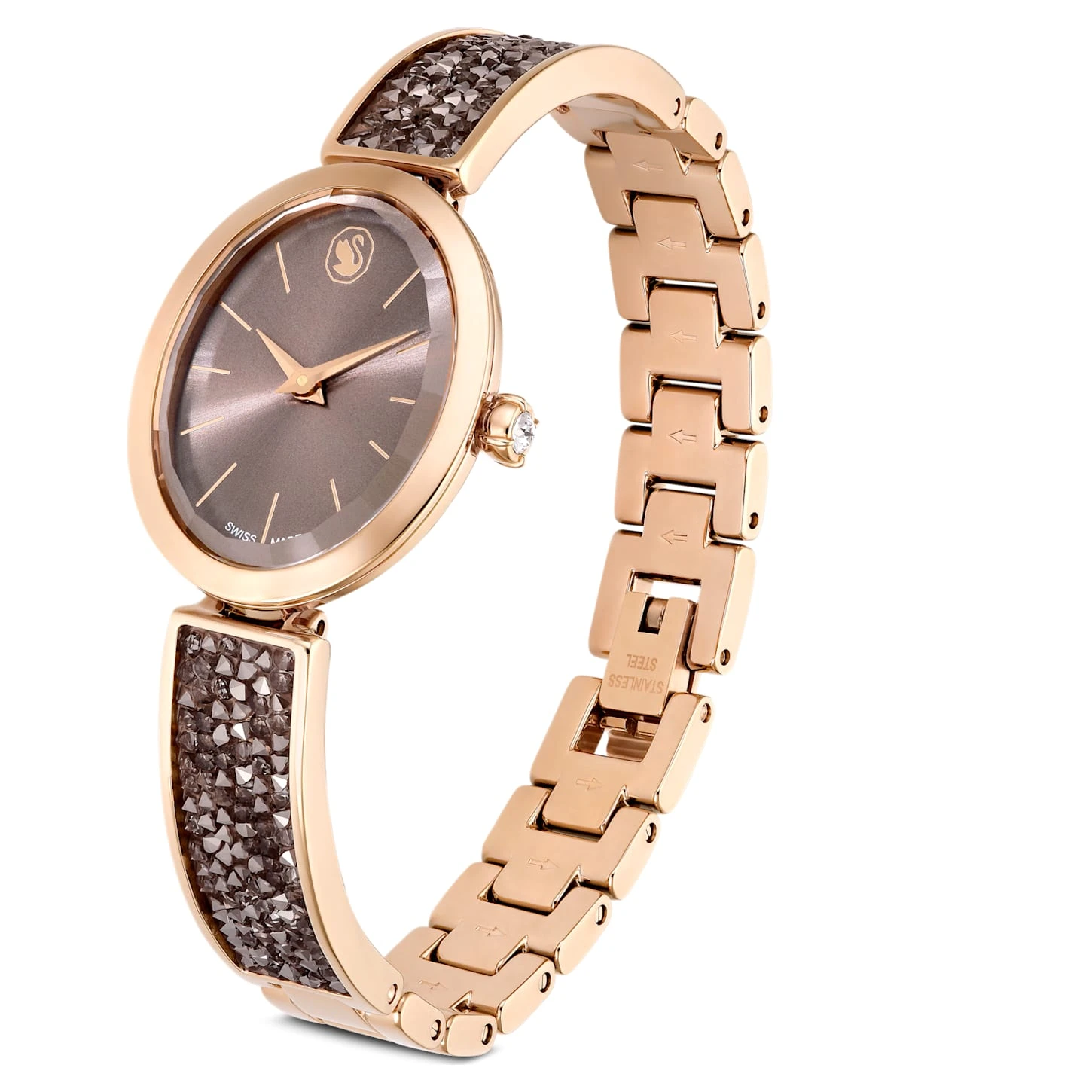 Swarovski Crystal Rock Oval Watch Swiss Made, Metal Bracelet, Black, Rose Gold-tone Finish 5 Swarovski Crystal Rock Oval Watch Swiss Made, Metal Bracelet, Black, Rose Gold-tone Finish - Image 3