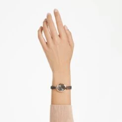 Swarovski Crystal Rock Oval Watch Swiss Made, Metal Bracelet, Black, Rose Gold-tone Finish