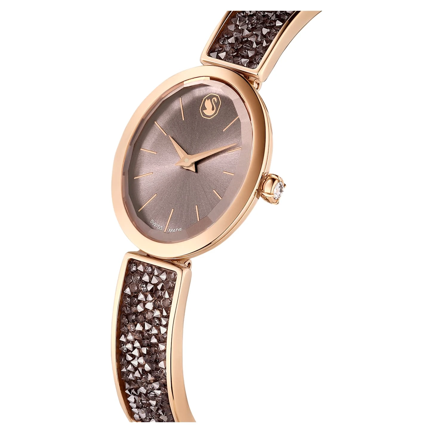 Swarovski Crystal Rock Oval Watch Swiss Made, Metal Bracelet, Black, Rose Gold-tone Finish 7 Swarovski Crystal Rock Oval Watch Swiss Made, Metal Bracelet, Black, Rose Gold-tone Finish - Image 5