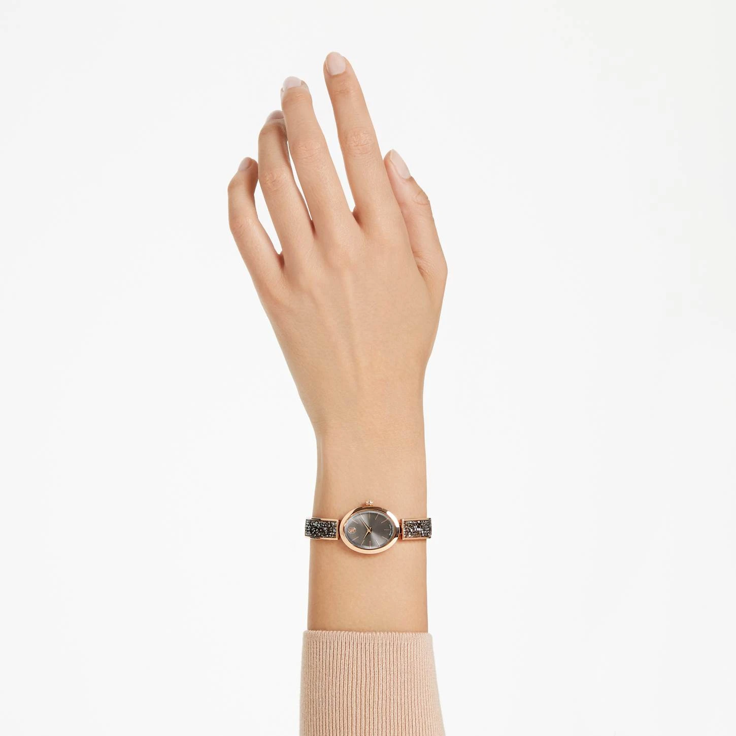 Swarovski Crystal Rock Oval Watch Swiss Made, Metal Bracelet, Black, Rose Gold-tone Finish 3 Swarovski Crystal Rock Oval Watch Swiss Made, Metal Bracelet, Black, Rose Gold-tone Finish