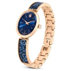 Swarovski Crystal Rock Oval Watch Swiss Made, Metal Bracelet, Blue, Rose Gold-tone Finish -Jewelry Store crystal rock oval watch swiss made metal bracelet blue rose gold tone finish swarovski 5656822 2