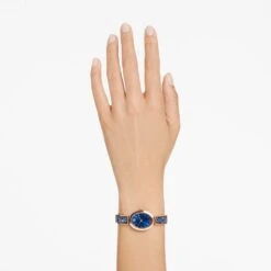 Swarovski Crystal Rock Oval Watch Swiss Made, Metal Bracelet, Blue, Rose Gold-tone Finish