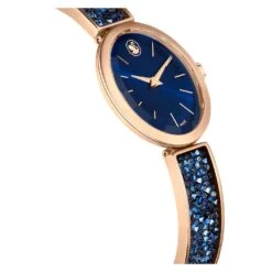 Swarovski Crystal Rock Oval Watch Swiss Made, Metal Bracelet, Blue, Rose Gold-tone Finish -Jewelry Store crystal rock oval watch swiss made metal bracelet blue rose gold tone finish swarovski 5656822 5