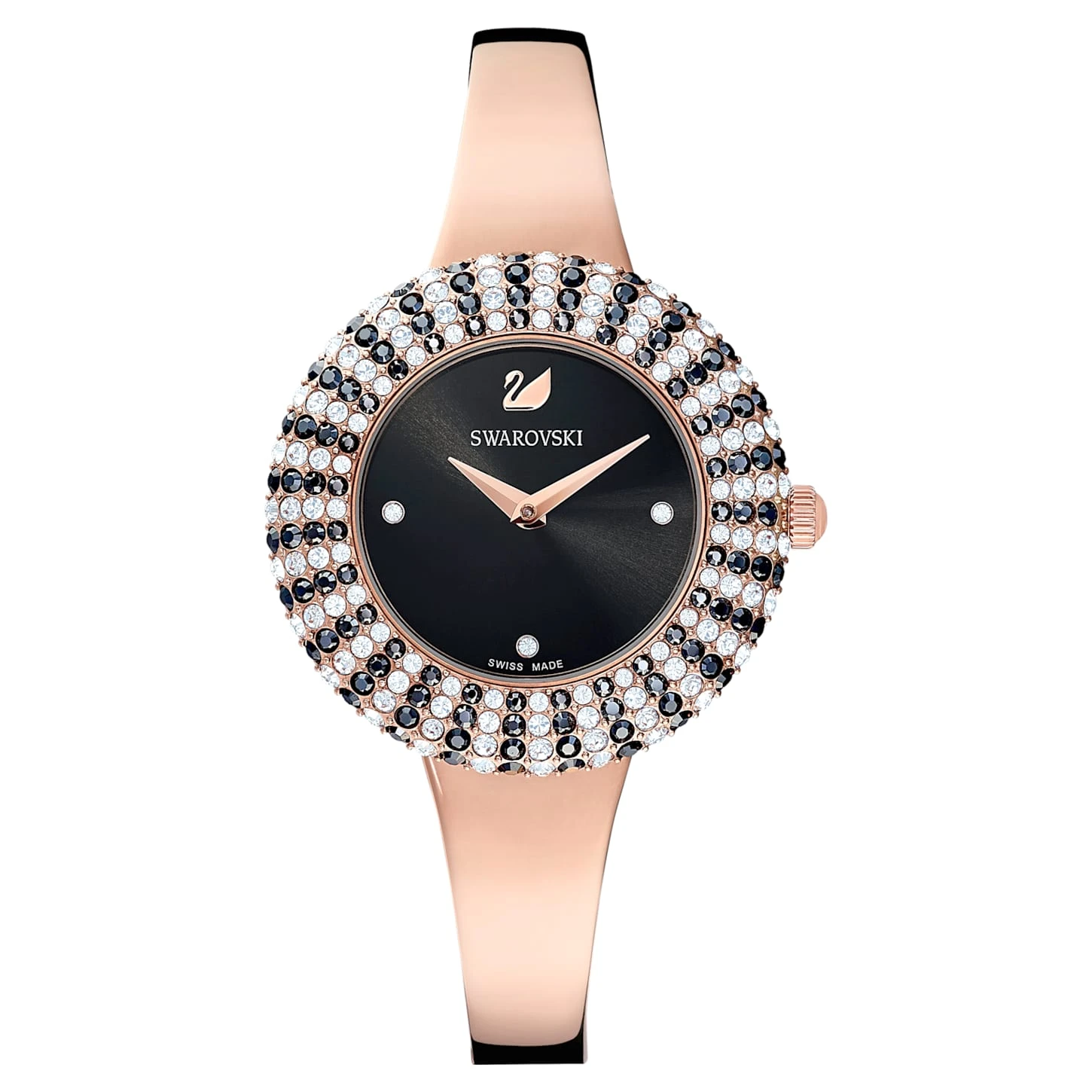 Swarovski Crystal Rose Watch Swiss Made, Metal Bracelet, Black, Rose Gold-tone Finish 4 Swarovski Crystal Rose Watch Swiss Made, Metal Bracelet, Black, Rose Gold-tone Finish - Image 2