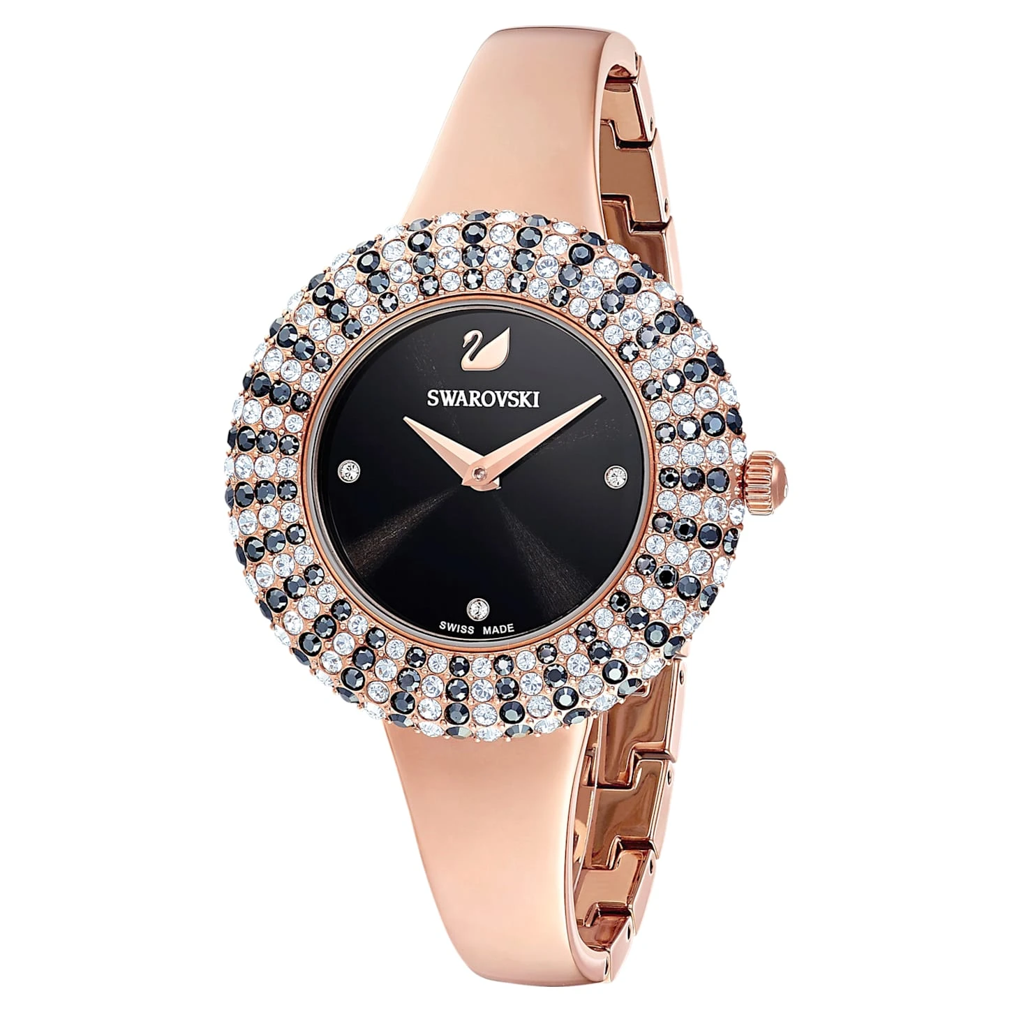 Swarovski Crystal Rose Watch Swiss Made, Metal Bracelet, Black, Rose Gold-tone Finish 7 Swarovski Crystal Rose Watch Swiss Made, Metal Bracelet, Black, Rose Gold-tone Finish - Image 5