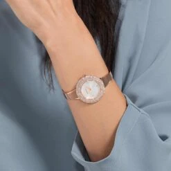 Swarovski Crystal Rose Watch Swiss Made, Metal Bracelet, Rose Gold Tone, Rose Gold-tone Finish