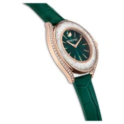 Swarovski Crystalline Aura Watch Swiss Made, Leather Strap, Green, Rose Gold-tone Finish -Jewelry Store crystalline aura watch swiss made leather strap green rose gold tone finish swarovski 5644078 5