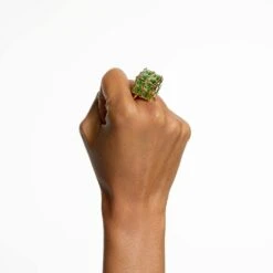 Swarovski Curiosa Cocktail Ring Square Cut, Green, Gold-tone Plated