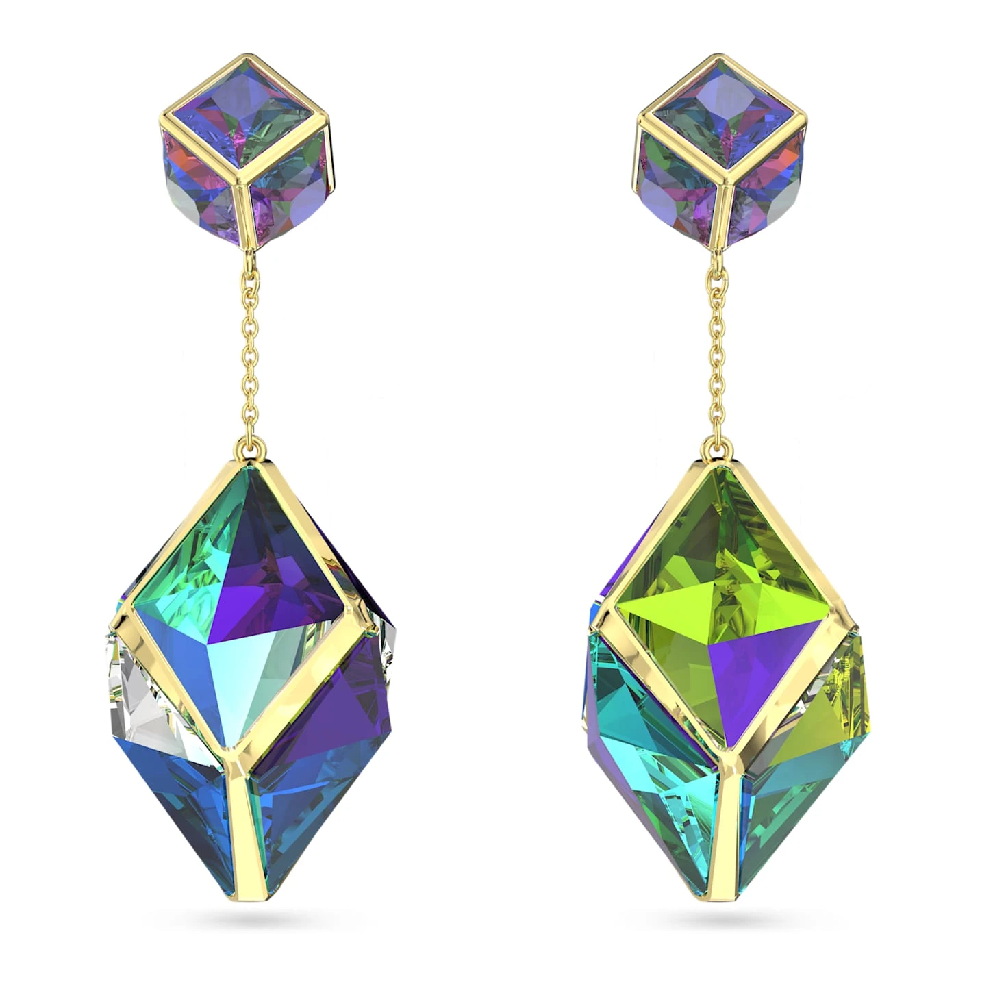Swarovski Curiosa Drop Earrings Mixed Cuts, Green, Gold-tone Plated 4 Swarovski Curiosa Drop Earrings Mixed Cuts, Green, Gold-tone Plated - Image 2