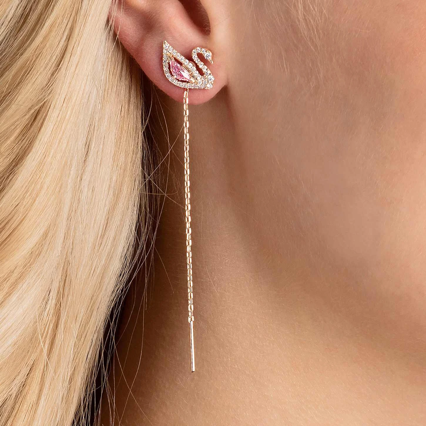 Swarovski Dazzling Swan Drop Earrings Swan, Pink, Rose Gold-tone Plated 3 Swarovski Dazzling Swan Drop Earrings Swan, Pink, Rose Gold-tone Plated