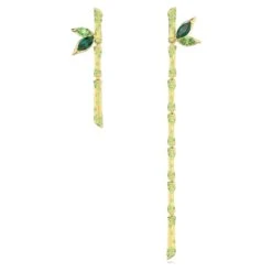 Swarovski Dellium Drop Earrings Asymmetrical Design, Bamboo, Green, Gold-tone Plated -Jewelry Store dellium drop earrings asymmetrical design bamboo green gold tone plated swarovski 5645372 1