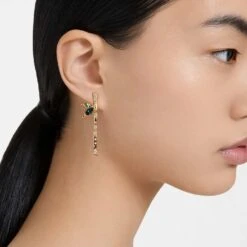 Swarovski Dellium Drop Earrings Asymmetrical Design, Bamboo, Green, Gold-tone Plated -Jewelry Store dellium drop earrings asymmetrical design bamboo green gold tone plated swarovski 5645372 4