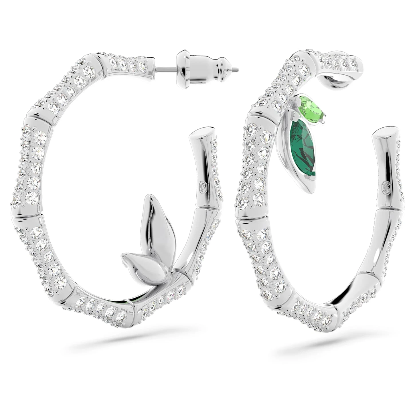 Swarovski Dellium Hoop Earrings Bamboo, Green, Rhodium Plated 5 Swarovski Dellium Hoop Earrings Bamboo, Green, Rhodium Plated - Image 3