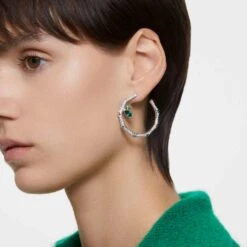 Swarovski Dellium Hoop Earrings Bamboo, Green, Rhodium Plated 11 Swarovski Dellium Hoop Earrings Bamboo, Green, Rhodium Plated -Jewelry Store dellium hoop earrings bamboo green rhodium plated swarovski 5645373 4